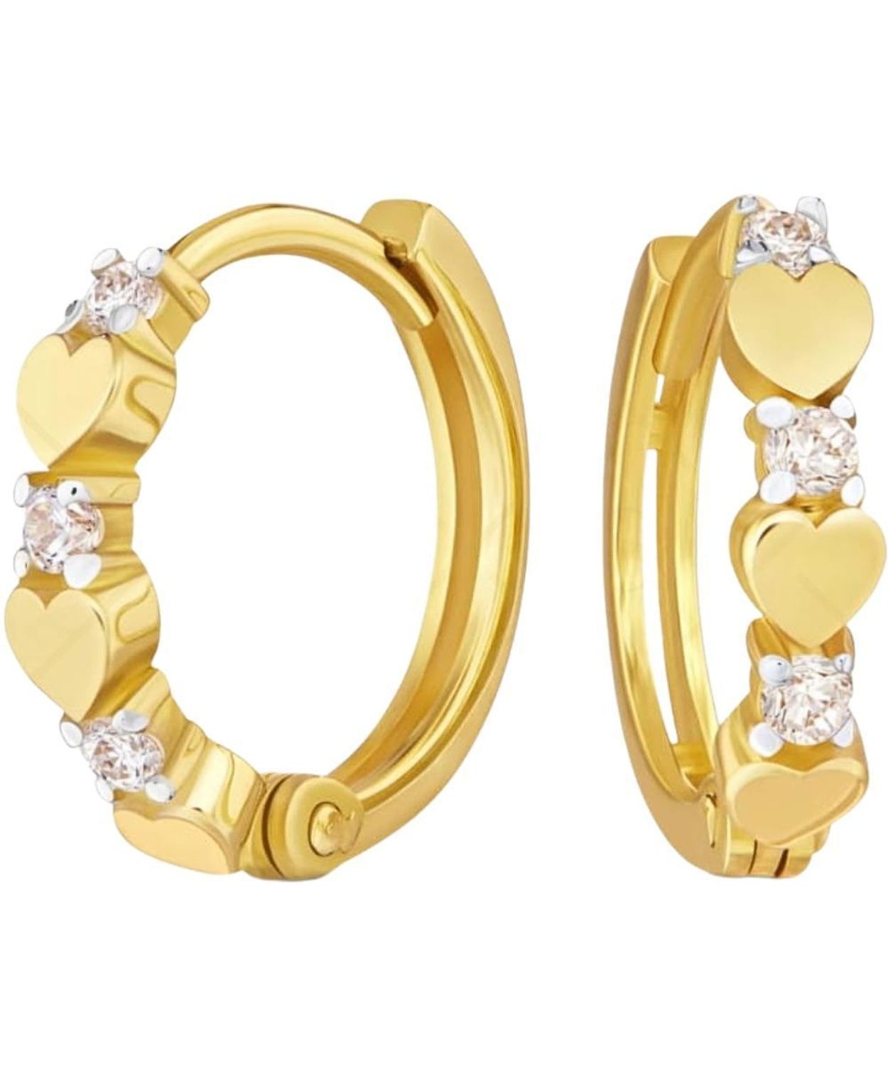 Złote kolczyki kółka serduszka z cyrkoniami 333 - zatrzask 11,5 mm.jpg
