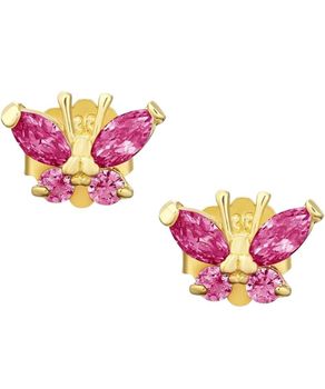 Złote kolczyki motylki 333 z różowymi cyrkoniami – delikatne kolczyki damskie na sztyft sztyft.jpg