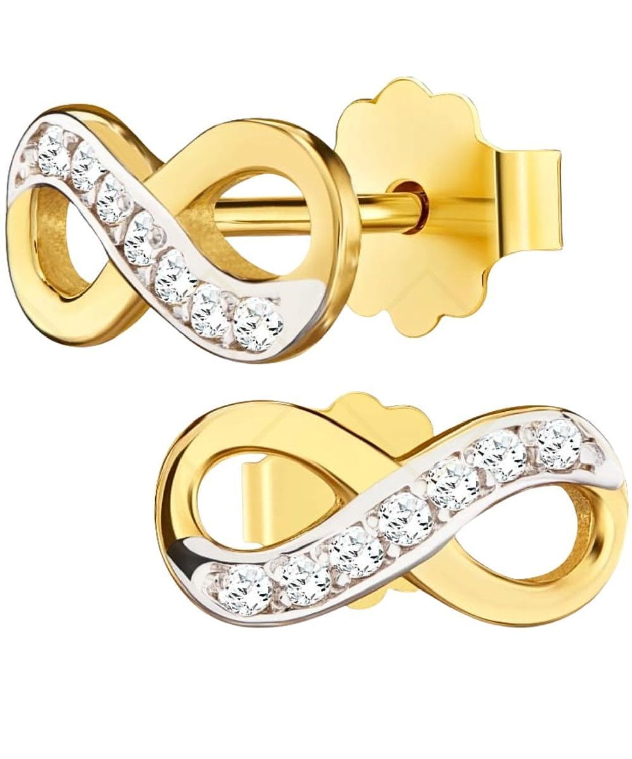Złote kolczyki nieskończoność z cyrkoniami 333 - sztyft.jpg