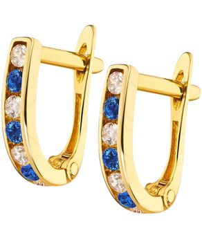 Złote kolczyki 333 z niebieską cyrkonią eleganckie - angielskie zapięcie.jpg