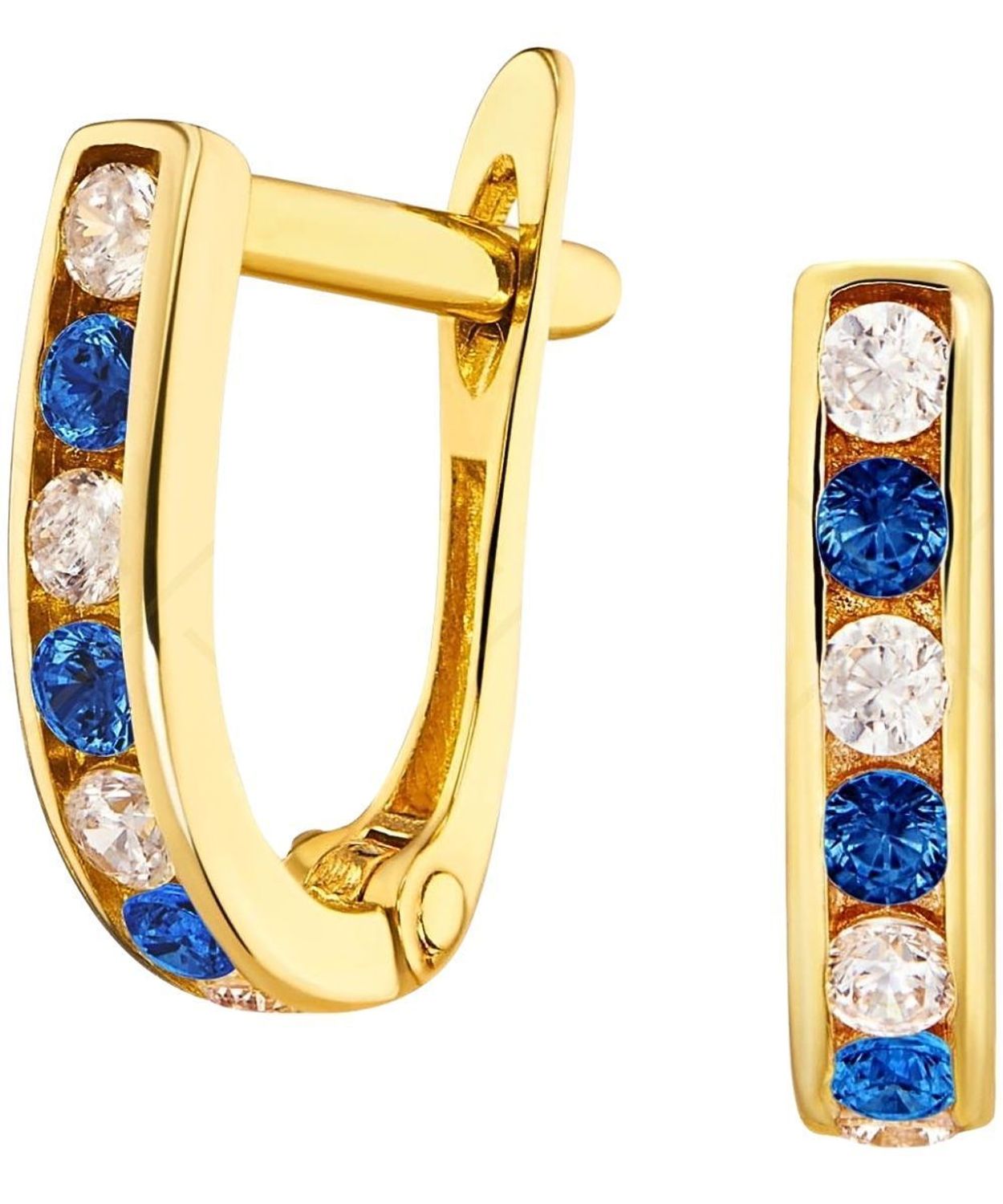 Złote kolczyki 333 z niebieską cyrkonią eleganckie - angielskie zapięcie Au.jpg