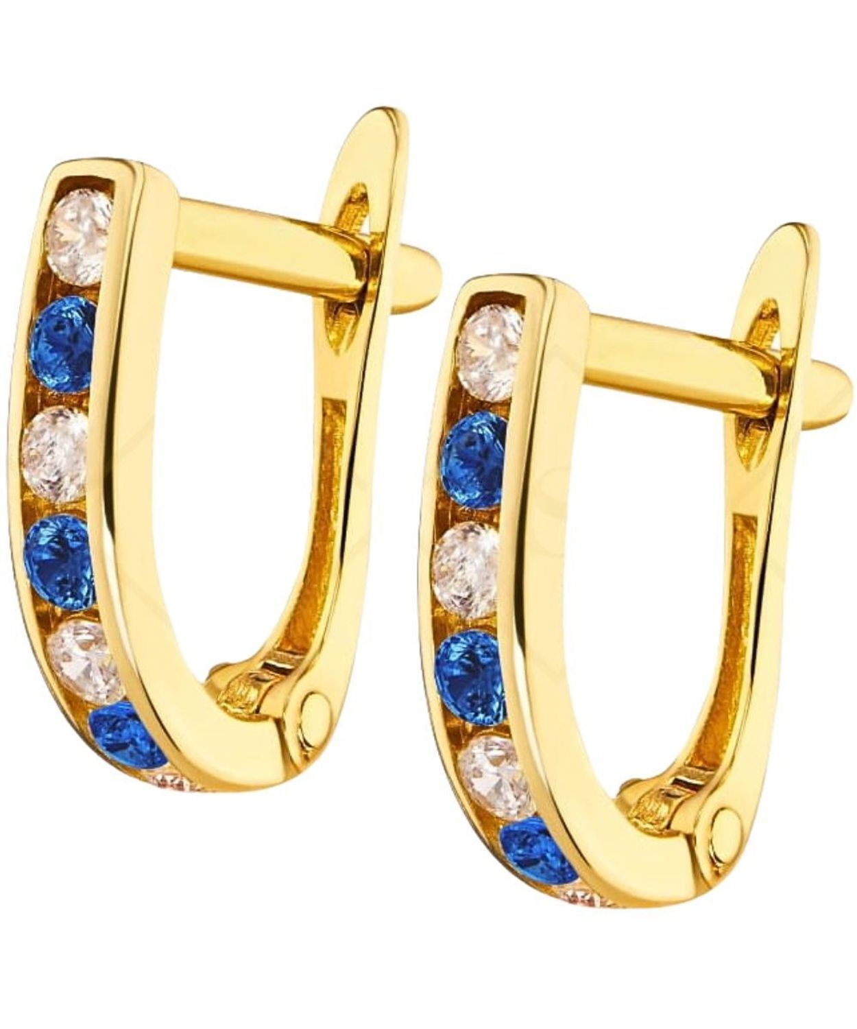 Złote kolczyki 333 z niebieską cyrkonią eleganckie - angielskie zapięcie Au.jpg