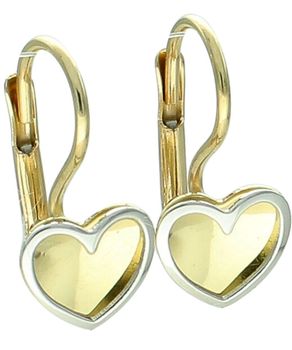 Złote kolczyki wiszące serca 375 – białe i żółte złoto, bigiel Au.jpg