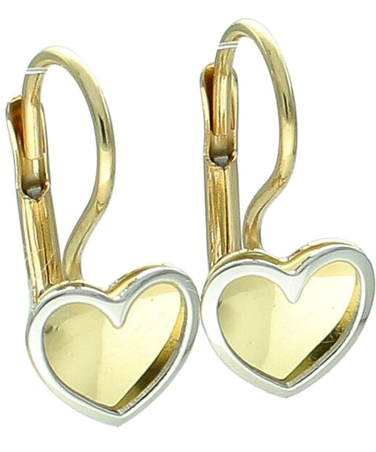 Złote kolczyki wiszące serca 375 – białe i żółte złoto, bigiel Au.jpg
