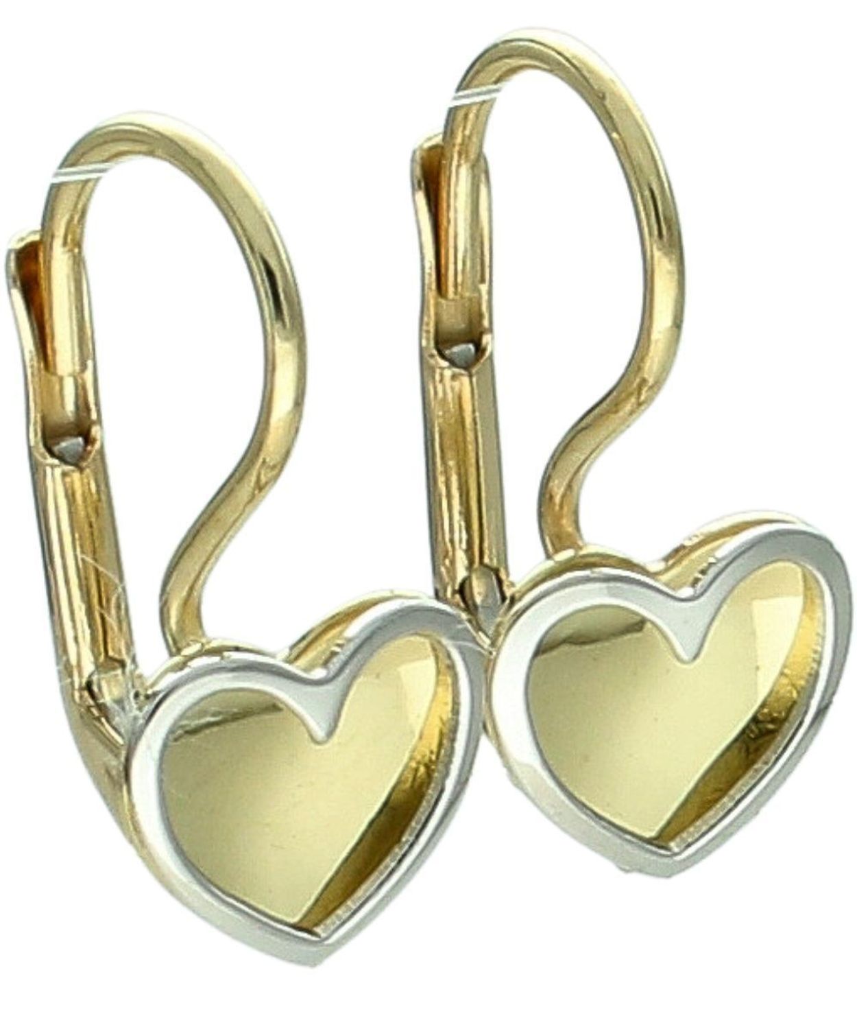 Złote kolczyki wiszące serca 375 – białe i żółte złoto, bigiel Au.jpg
