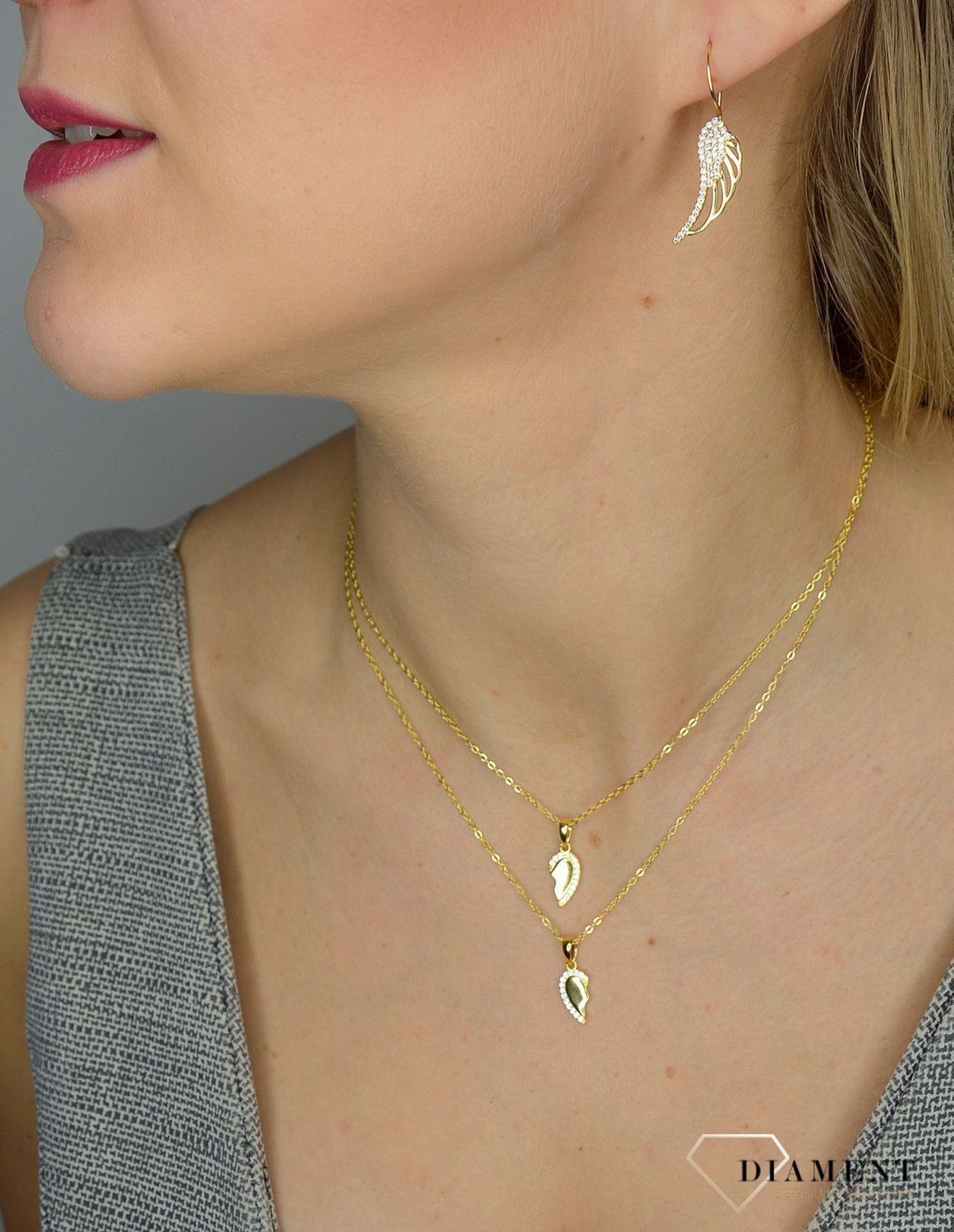 Kolczyki złote wiszące 585 skrzydła z cyrkonią. Kolczyki złote 585 skrzydła z cyrkonią DIA-KLC-1423-585 ✓.jpg