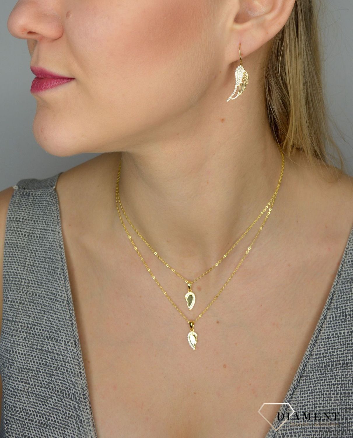 Kolczyki złote wiszące 585 skrzydła z cyrkonią. Kolczyki złote 585 skrzydła z cyrkonią DIA-KLC-1423-585 ✓.jpg