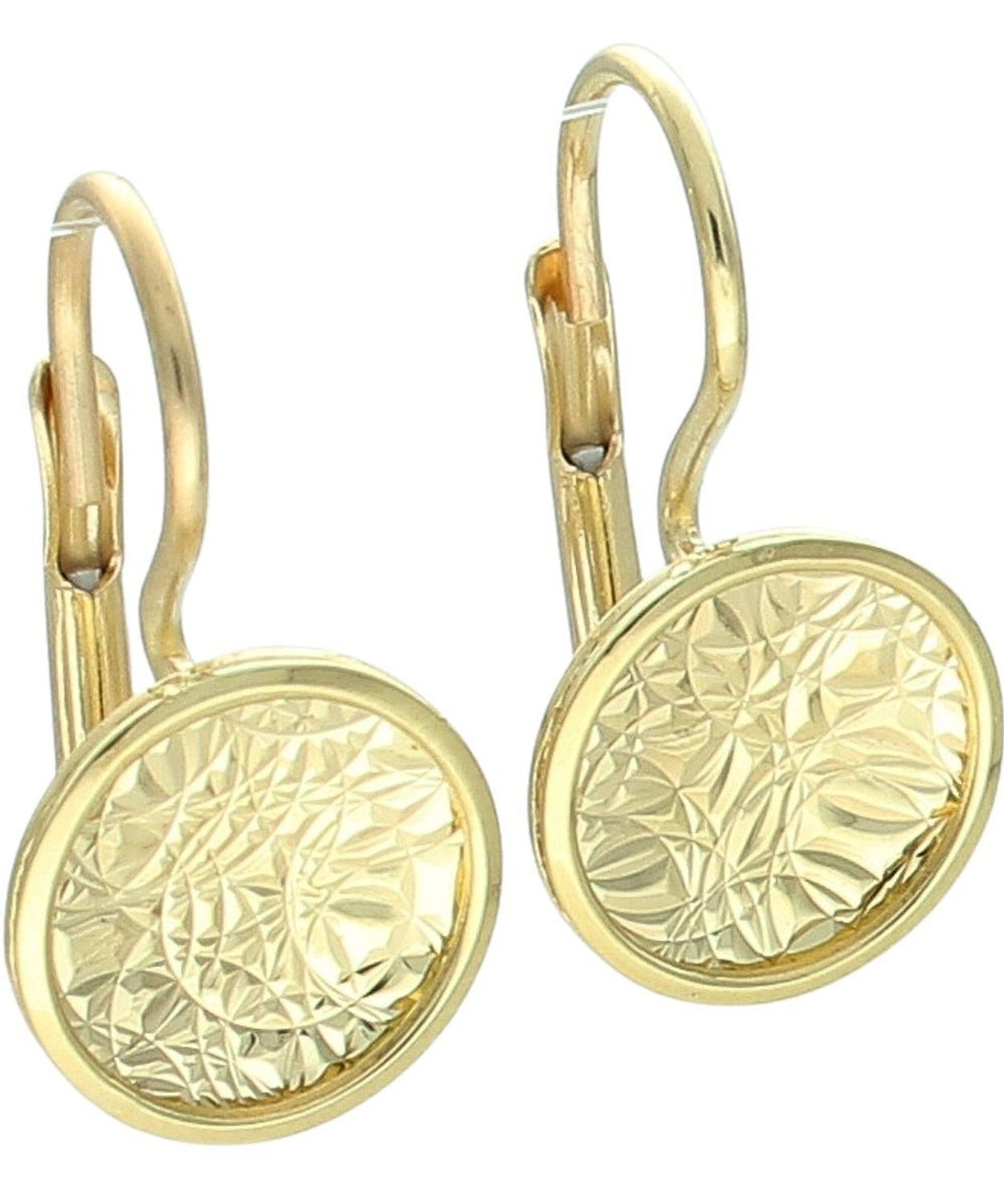 Złote kolczyki wiszące koła 375 – grawerowane, bigiel angielski.jpg