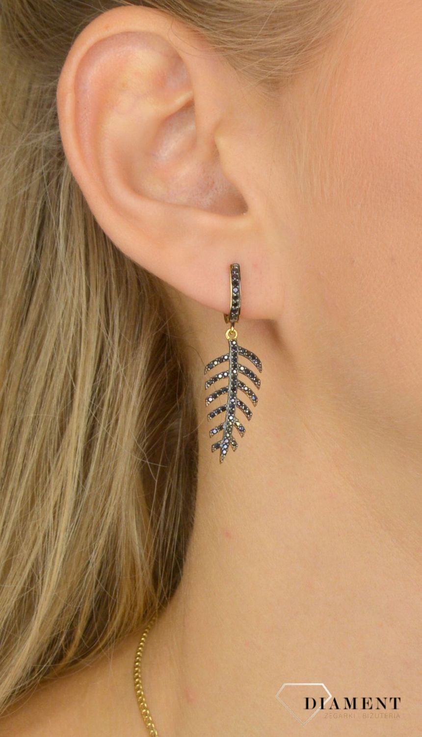 Złote kolczyki Diament 585 listki na angielskie zapięcie DIA-KLC-1424-585.jpg