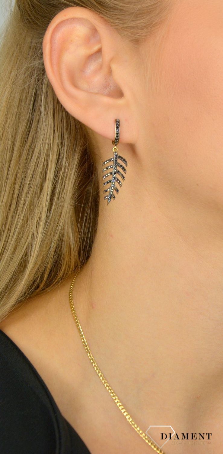 Złote kolczyki Diament 585 listki na angielskie zapięcie DIA-KLC-1424-585.jpg