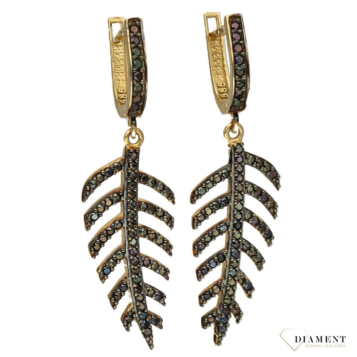 Złote kolczyki Diament 585 listki na angielskie zapięcie DIA-KLC-1424-585.jpg