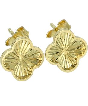 Złote kolczyki koniczynki 375 – grawerowane, sztyft, elegancki połysk.jpg