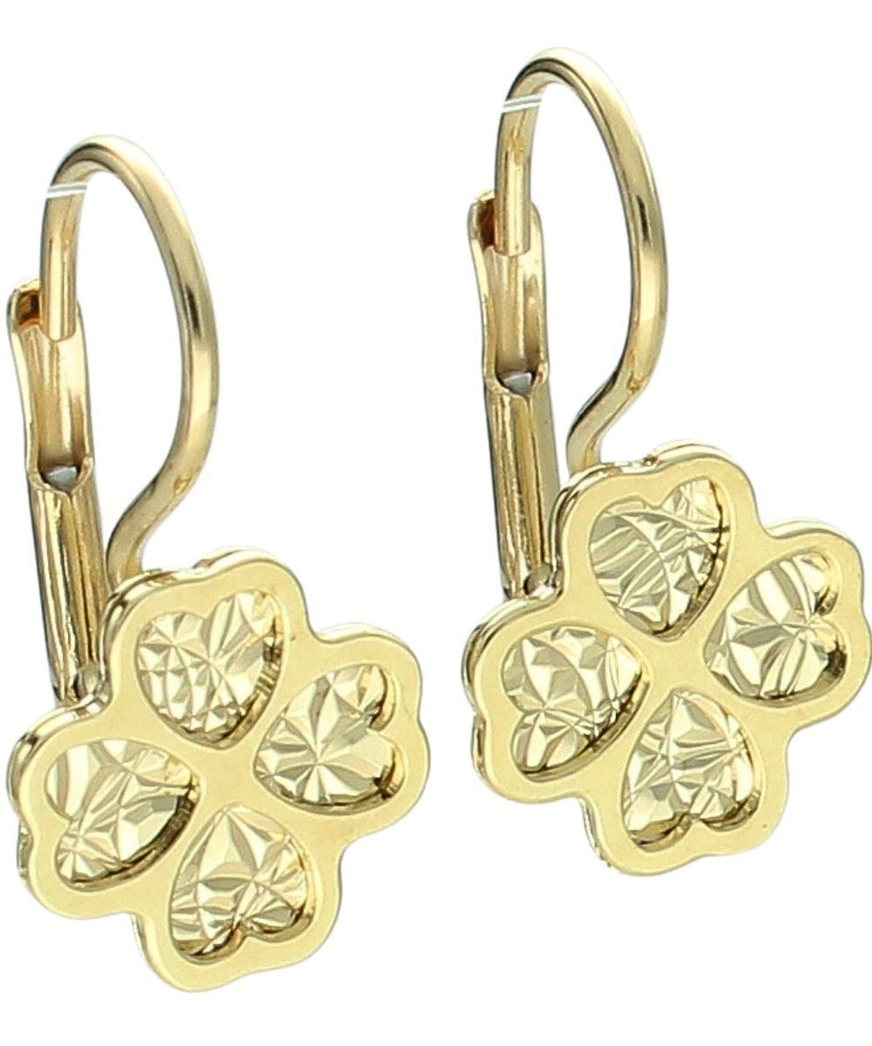 Złote kolczyki wiszące koniczynki 375 – serca, grawerowane, bigiel.jpg