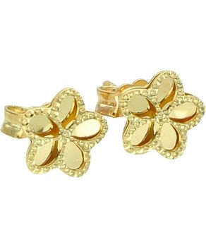 Złote kolczyki kwiatki 375 – grawerowane, błyszczący środek, sztyft.jpg