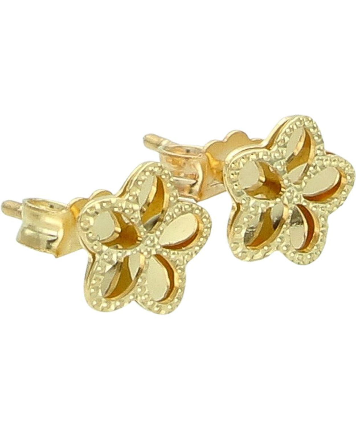 Złote kolczyki kwiatki 375 – grawerowane, błyszczący środek, sztyft.jpg