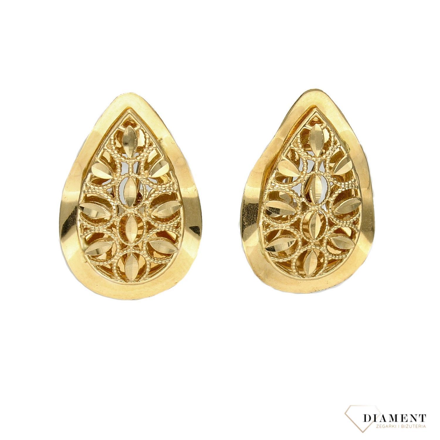 Złote kolczyki 585 ażurowe klipsy DIA-KLC-1428-585.jpg