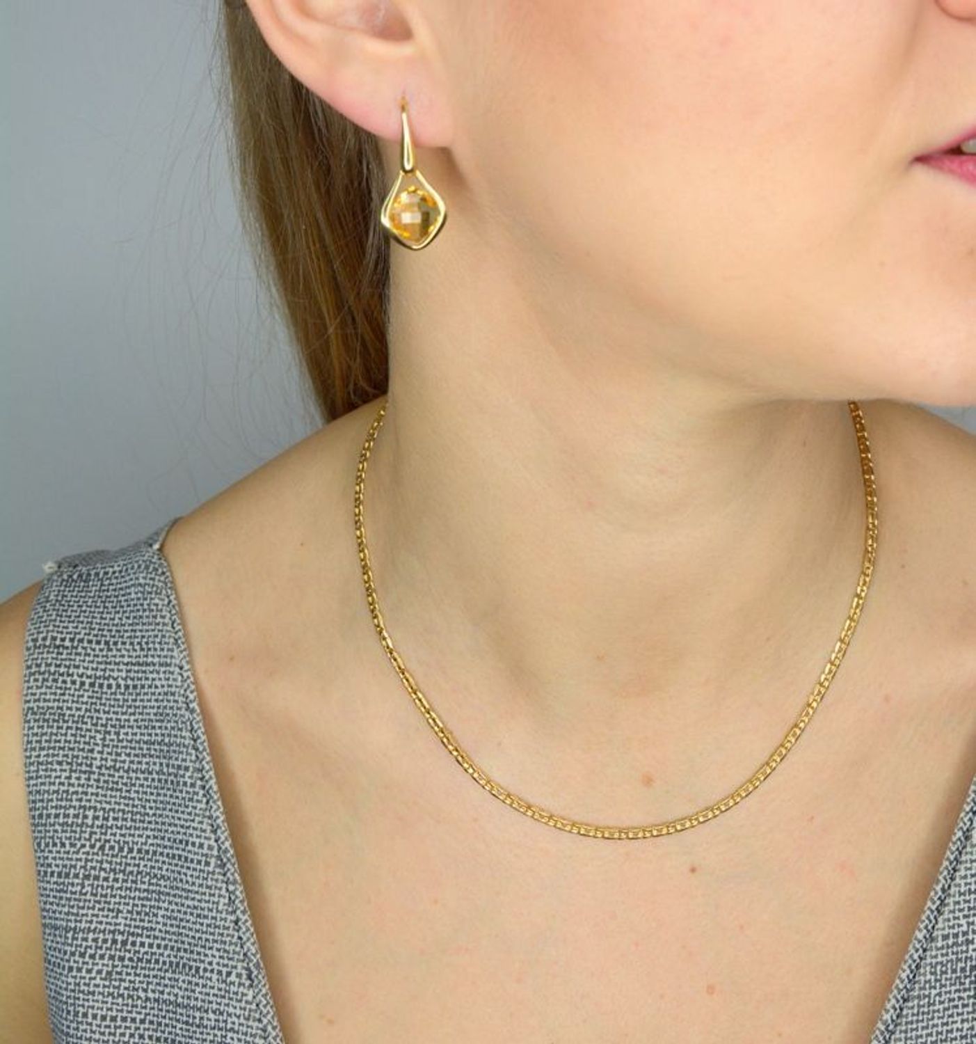 Złote kolczyki wiszące 585 z cytrynem DIA-KLC-1429-585.jpg