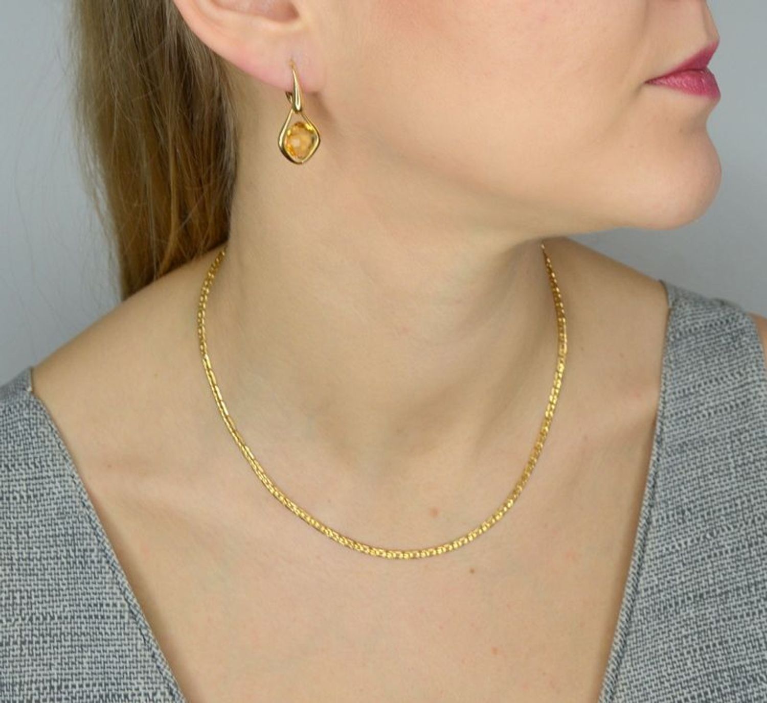 Złote kolczyki wiszące 585 z cytrynem DIA-KLC-1429-585.jpg