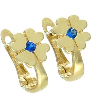 Złote kolczyki koniczynka czterolistna z niebieską cyrkonią 585 DIA-KLC-14308-585.jpg