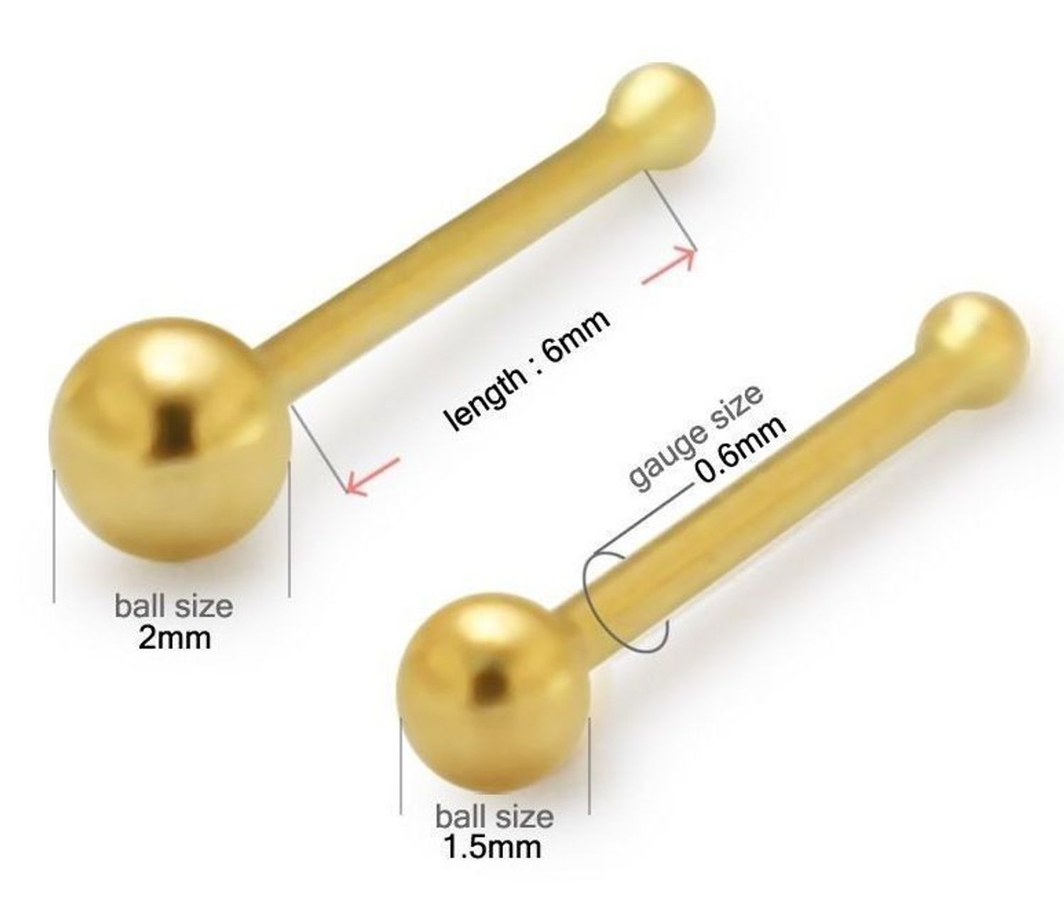 Złoty kolczyk do nosa 585 (14K) typu sztyft z gładką kulką 1,5 mm i długością 6 mm. Elegancki, minimalistyczny i hipoalergiczny – idealny na co dzień.2.jpg