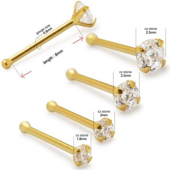 Złoty kolczyk do nosa 585 (14K) typu sztyft z białą cyrkonią 2 mm. Długość sztyftu 8 mm. Elegancki, trwały i hipoalergiczny – idealny na co dzień i specjalne okazje.1.jpg