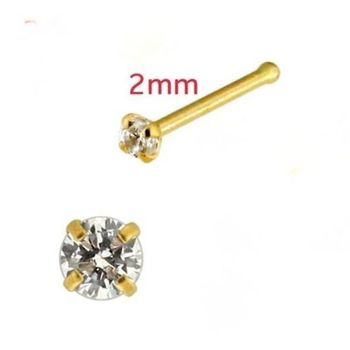 Złoty kolczyk do nosa 585 – sztyft z białą cyrkonią 2 mm, 10 mm.jpg