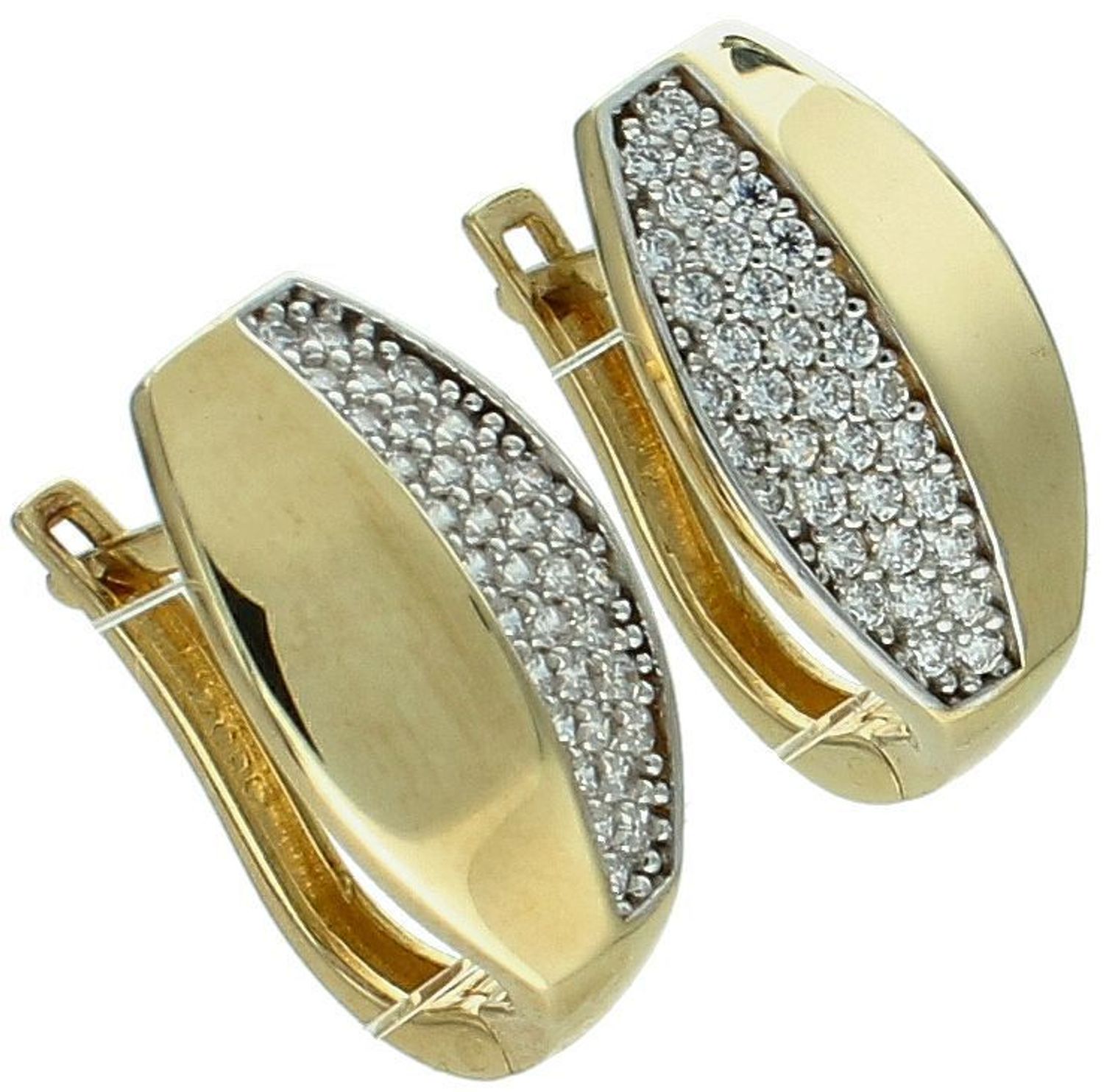 Kolczyki złote owalne z zapięciem angielskim, zdobione białymi cyrkoniami – pr. 333, 2,55 g DIA-KLC-1574-333 Eleganckie złote kolczyki owalne, ozdobione rzędem lśniących białych cyrkonii1.jpg