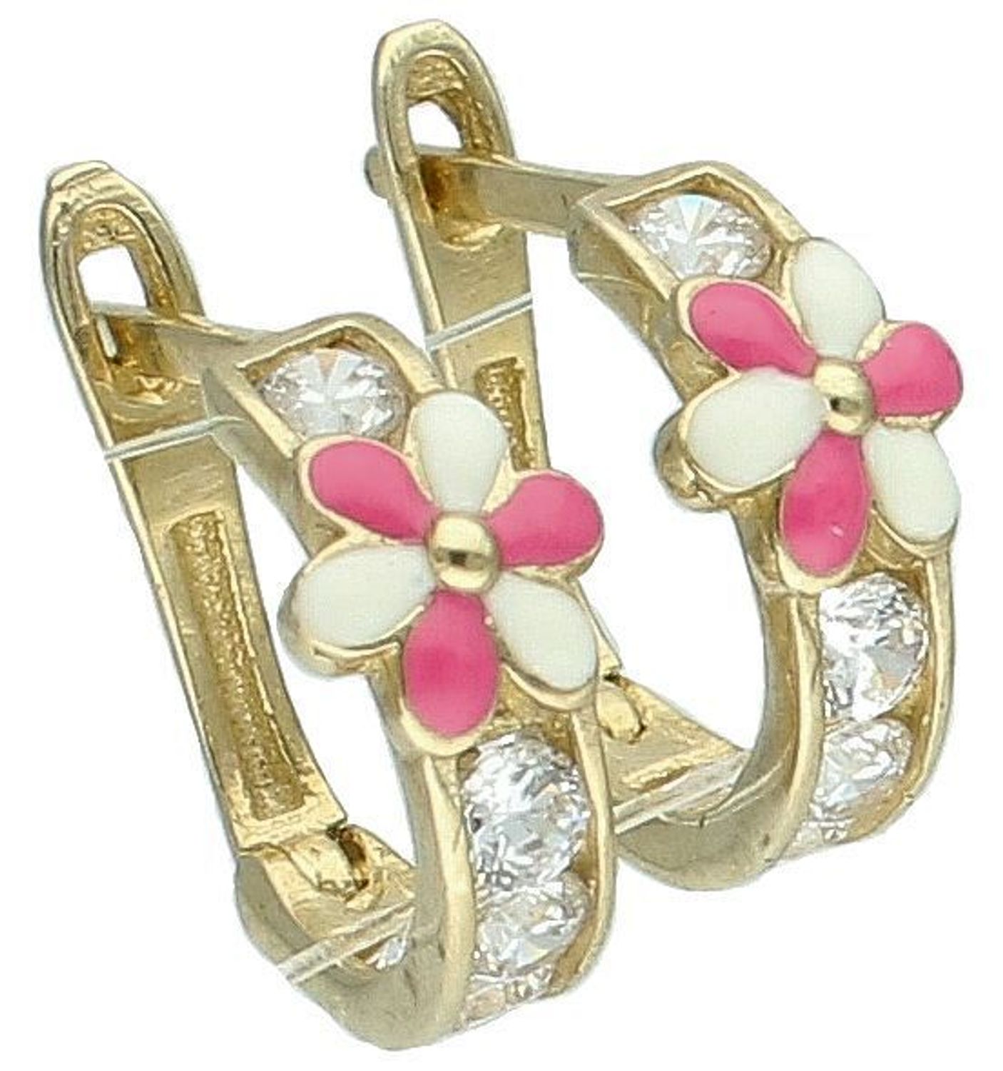 Złote kolczyki dla dziecka z kwiatkiem próba 333, DIA-KLC-1588-333 Kolczyki dla dziecka w kształcie kółek z cyrkonią i kwiatkiem to urocza biżuteria, która z pewnością 1.jpg