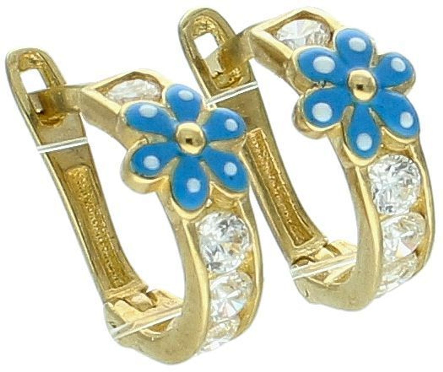 Złote kolczyki z cyrkoniami i z emalią próba 333 DIA-KLC-1589-333. Złote kolczyki z cyrkoniami i niebieską emalią w kształcie kwiatka. Idealny pomysł na prezent dla każdej kobiety.1.jpg