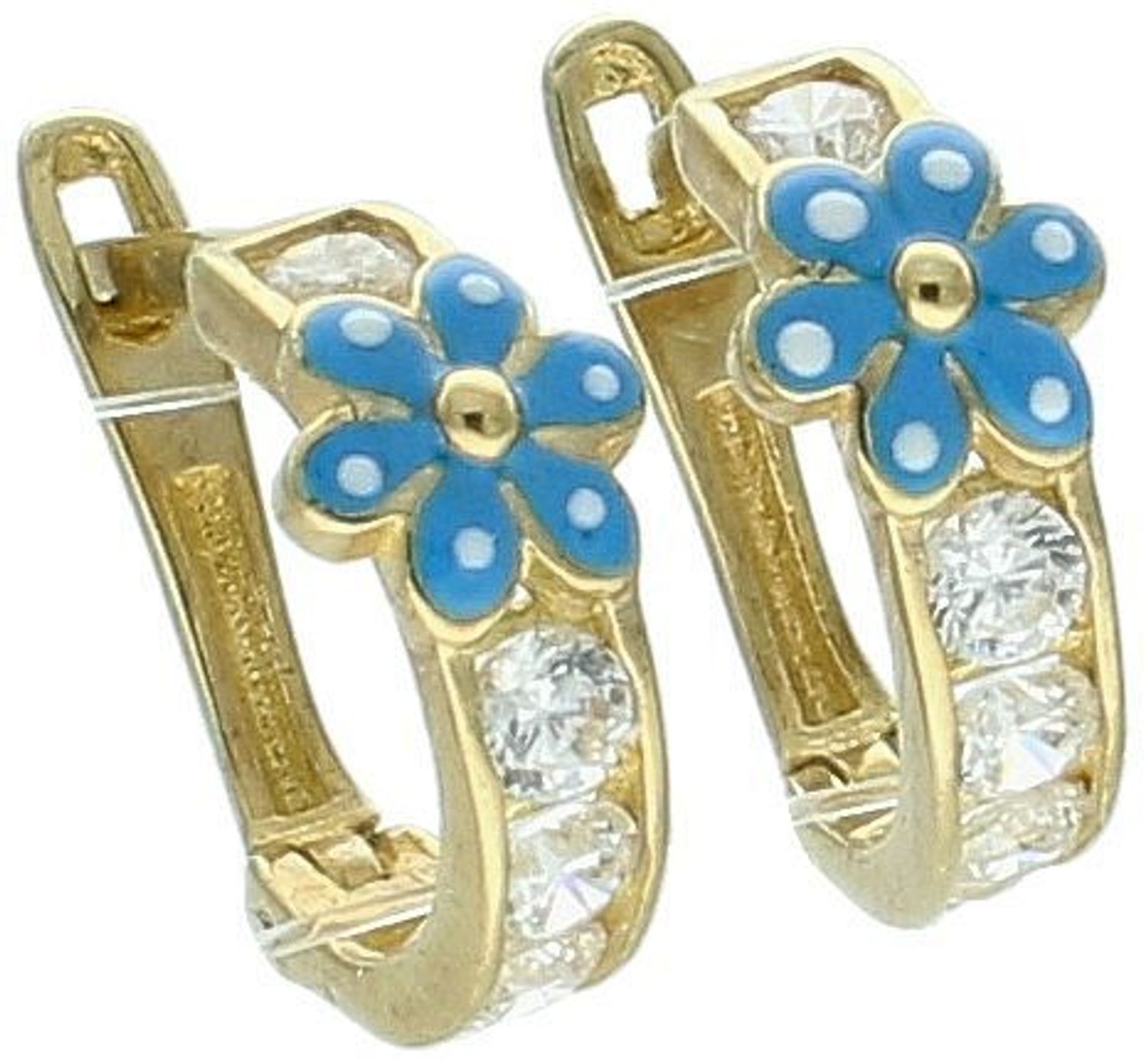 Złote kolczyki z cyrkoniami i z emalią próba 333 DIA-KLC-1589-333. Złote kolczyki z cyrkoniami i niebieską emalią w kształcie kwiatka. Idealny pomysł na prezent dla każdej kobiety.1.jpg
