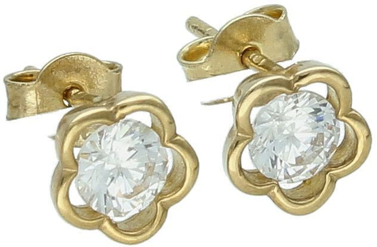 Kolczyki złote w cyrkonie kwiatek pr 333, DIA-KLC-1620-333 Kolczyki złote próby 333 w kształcie kwiatka z cyrkoniami to elegancka biżuteria, która cieszy się dużą popularnością.1.jpg