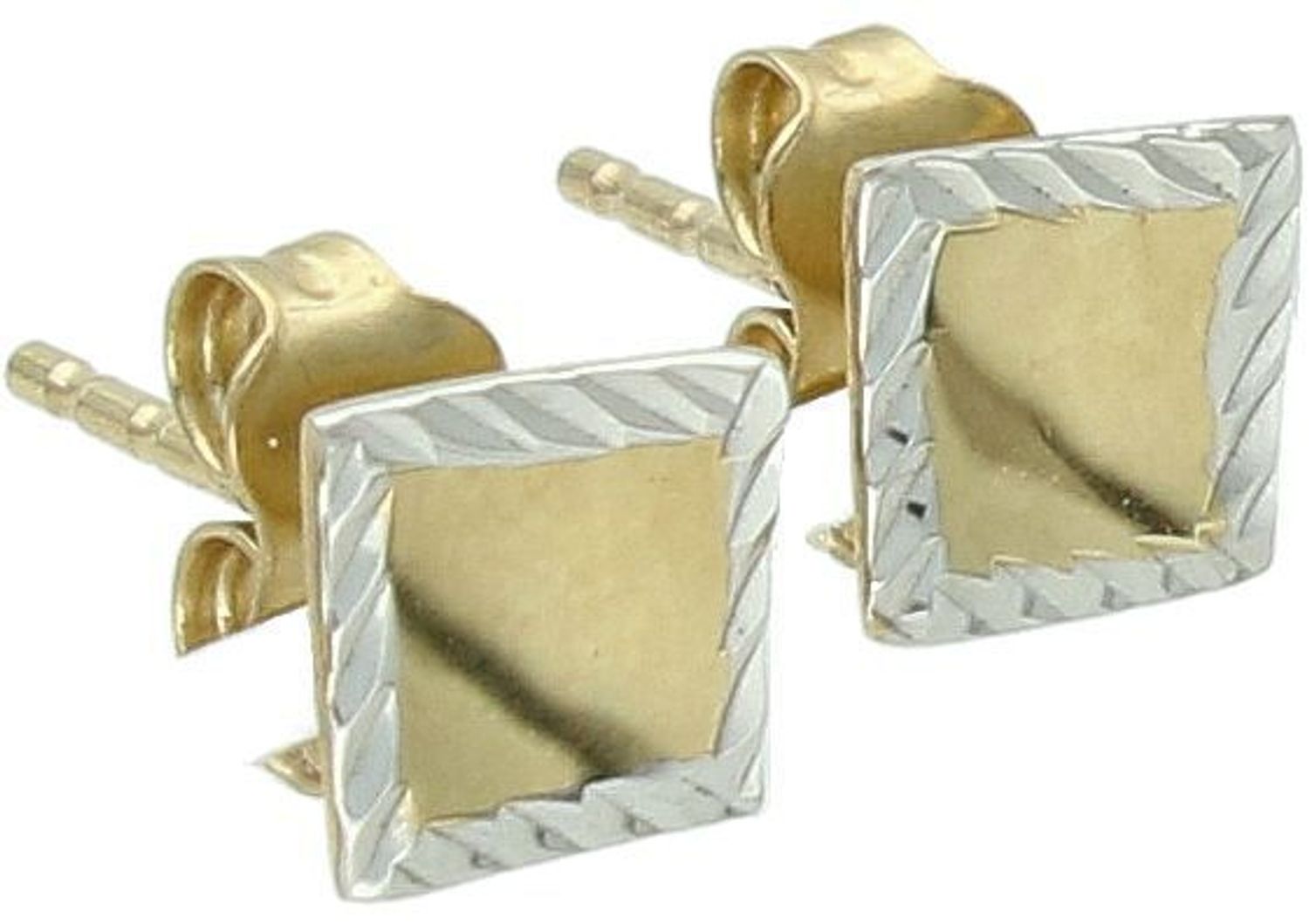 Kolczyki złote kwadraty blaszki pr 333, DIA-KLC-1627-333 Nowoczesne i eleganckie złote kolczyki w kształcie kwadratowych blaszek, wykończone białym złotem, to stylowy dodatek dla kobiet1.jpg