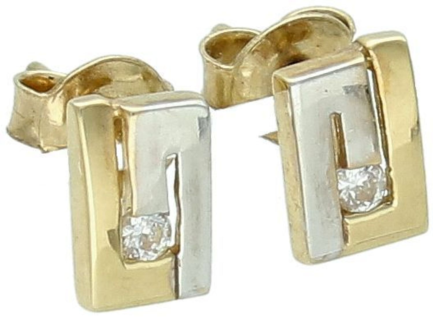 Kolczyki złote geometryczne z cyrkonią pr 333, DIA-KLC-1632-333 Nowoczesne i eleganckie złote kolczyki o geometrycznym kształcie, ozdobione białym złotem oraz lśniącą cyrkonią1.jpg