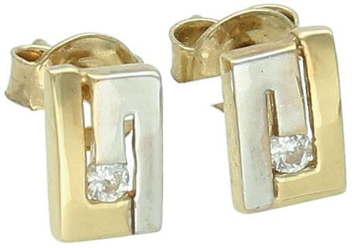 Kolczyki złote geometryczne z cyrkonią pr 333, DIA-KLC-1632-333 Nowoczesne i eleganckie złote kolczyki o geometrycznym kształcie, ozdobione białym złotem oraz lśniącą cyrkonią1.jpg