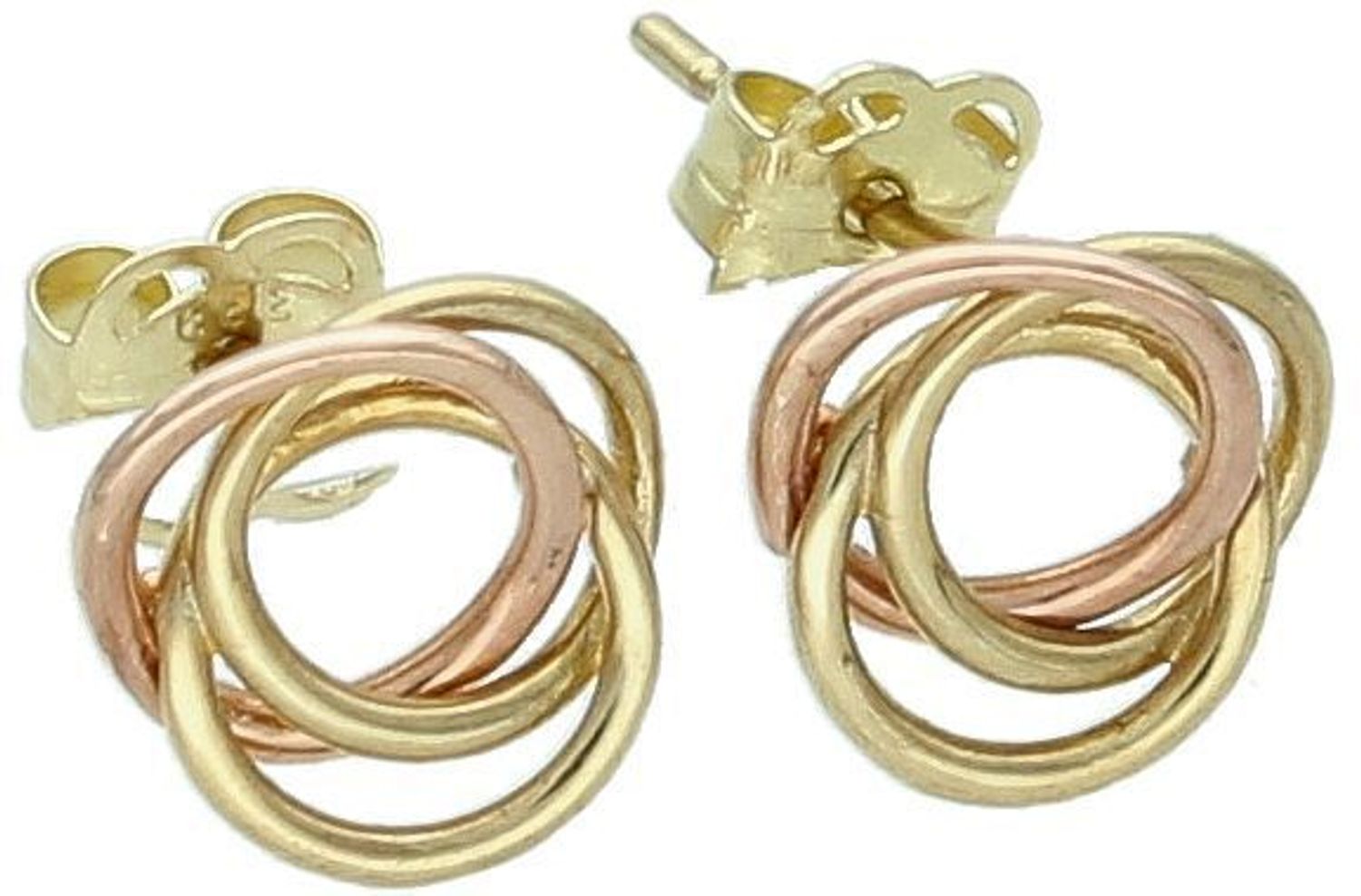 Kolczyki złote trzy kółeczka pr 333, DIA-KLC-1636-333 Delikatne i stylowe złote kolczyki składające się z trzech połączonych kółeczek, ozdobione subtelnym akcentem różowego złota, to wyjątkowa1.jpg