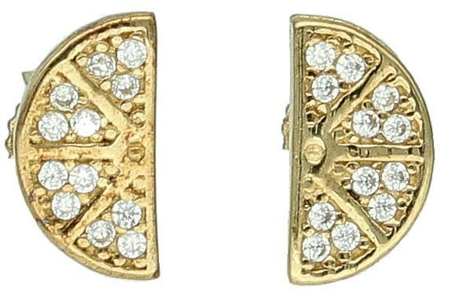Kolczyki złote cyrkonia próba 333, DIA-KLC-1665-333, Kolczyki mają kształt połówek arbuzów, ozdobione cyrkonią. Kolczyki zapinane na wygodne i dobrze wszystkim znane zapięcie typu sztyft.11.jpg