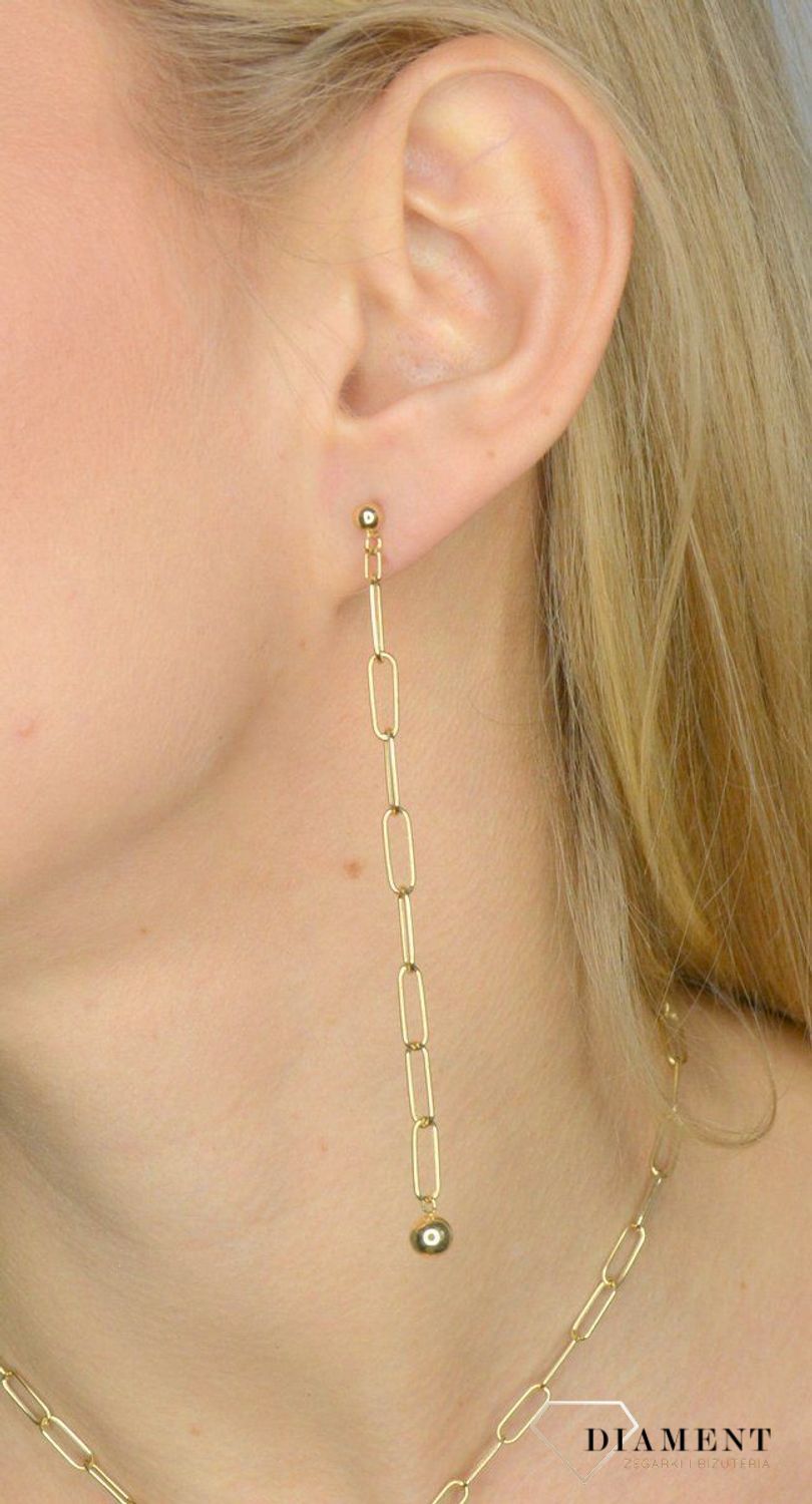 Kolczyki złote wiszące na sztyft 585 'kulka na łańcuchu'.jpg