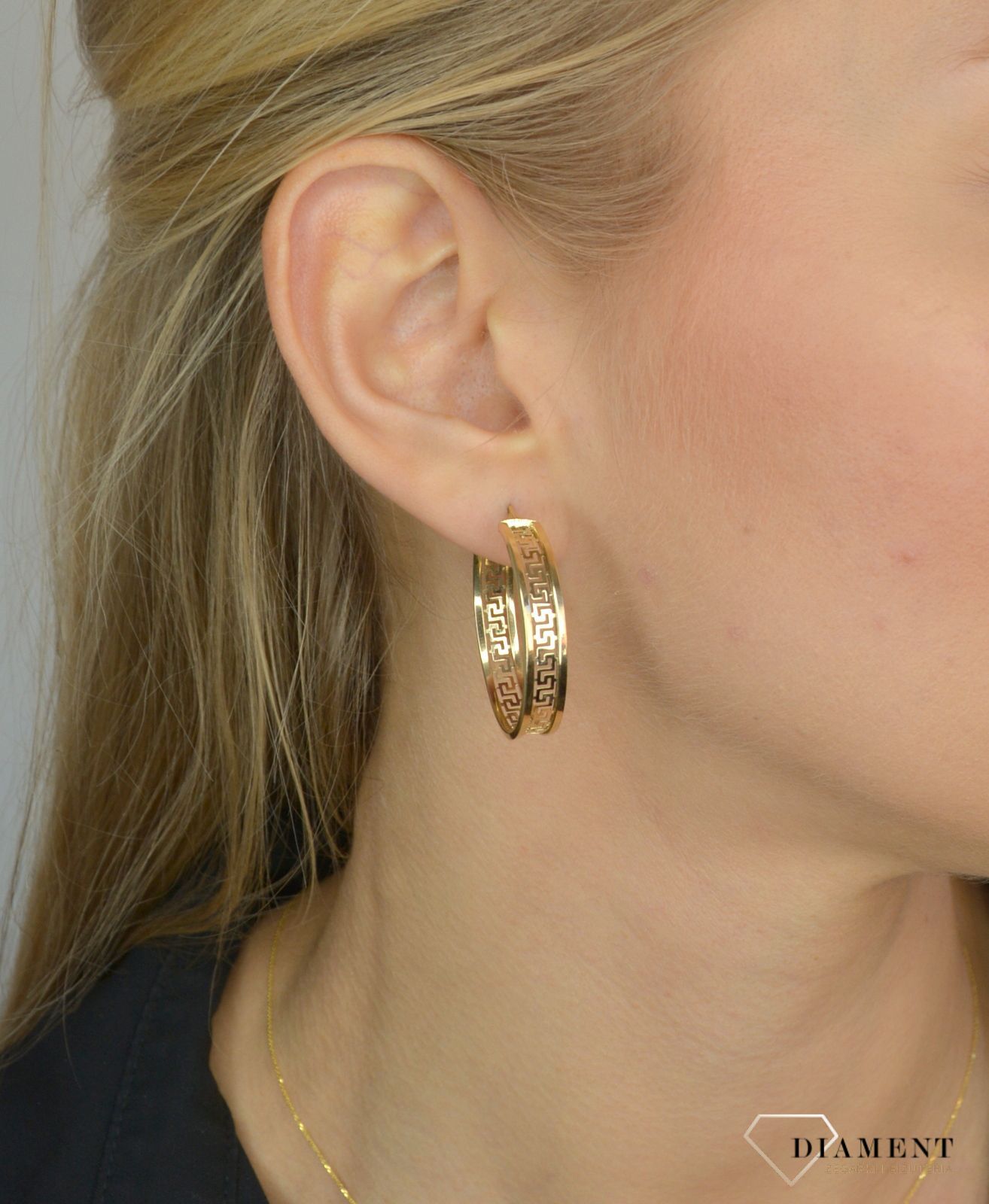Złote kolczyki koła 585 'Szeroka droga grecka' DIA-KLC-1736-585.jpg