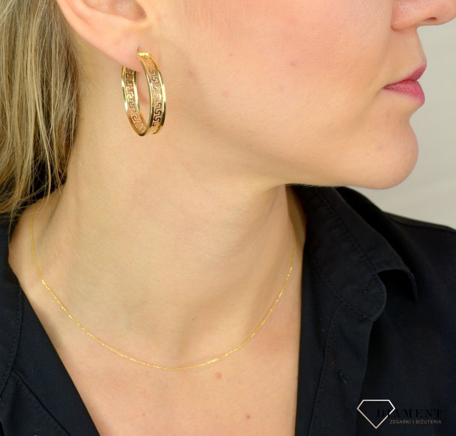 Złote kolczyki koła 585 'Szeroka droga grecka' DIA-KLC-1736-585.jpg