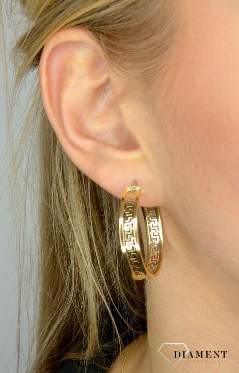Złote kolczyki koła 585 'Szeroka droga grecka' DIA-KLC-1736-585.jpg
