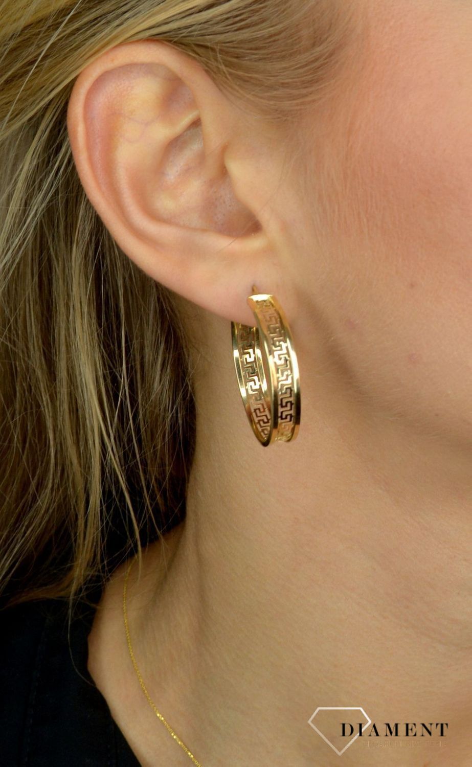Złote kolczyki koła 585 'Szeroka droga grecka' DIA-KLC-1736-585.jpg