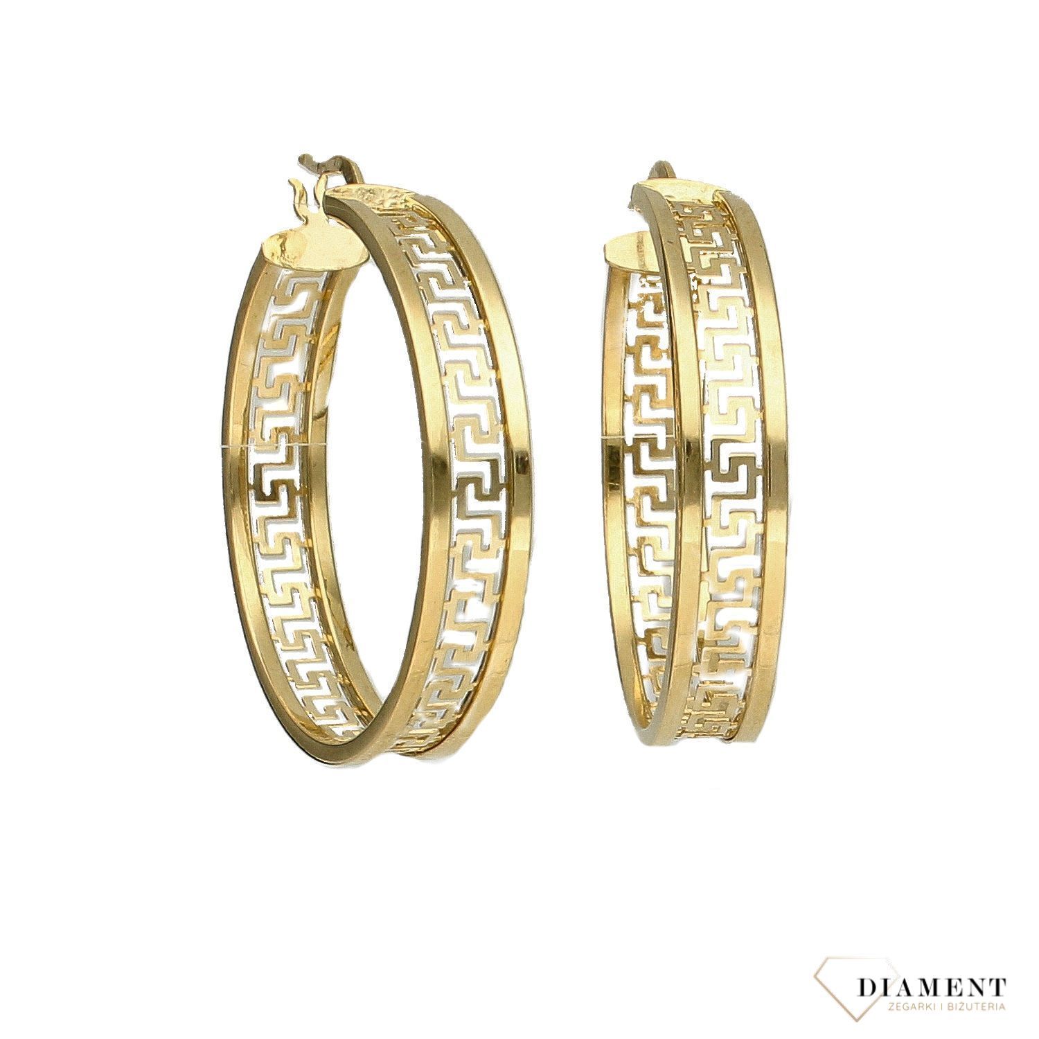 Złote kolczyki koła 585 'Szeroka droga grecka' DIA-KLC-1736-585.jpg
