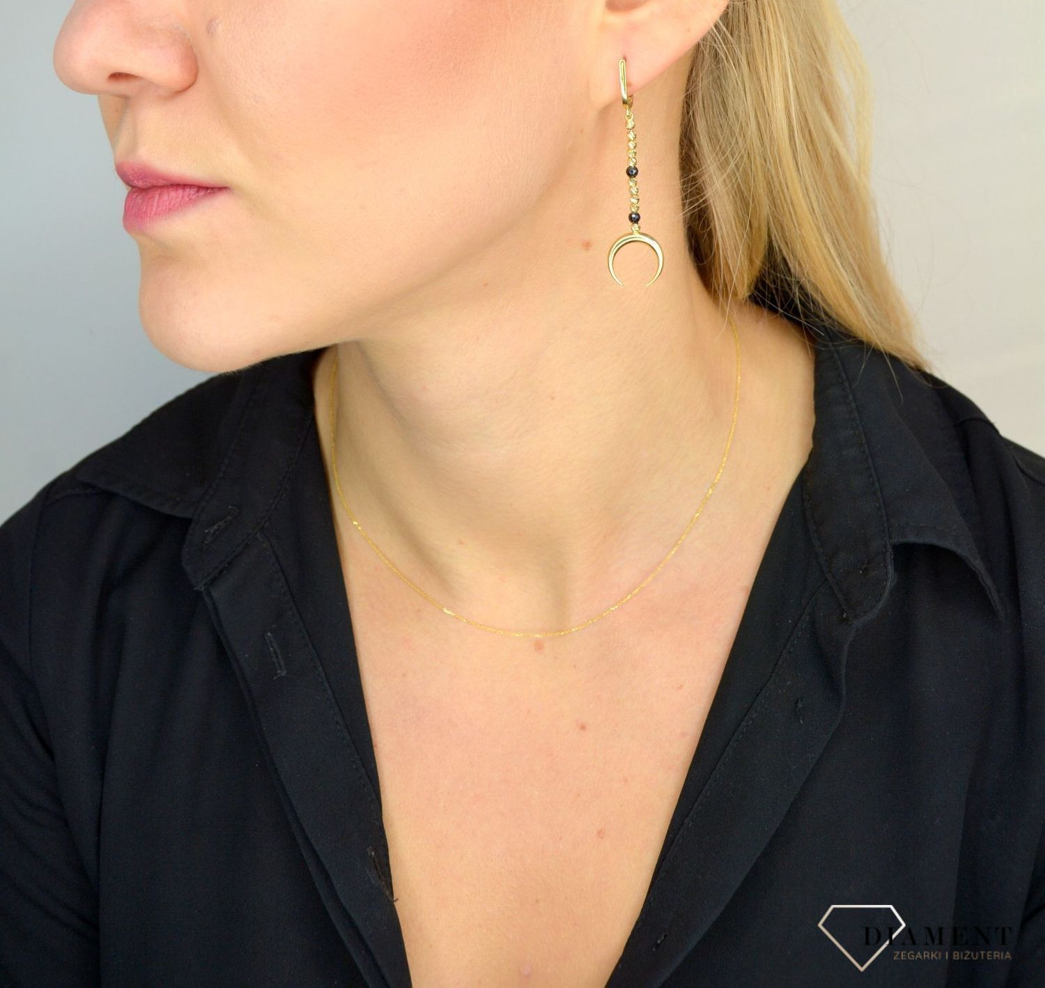 Złote kolczyki 585 onyks, księżyce DIA-KLC-1738-585.jpg