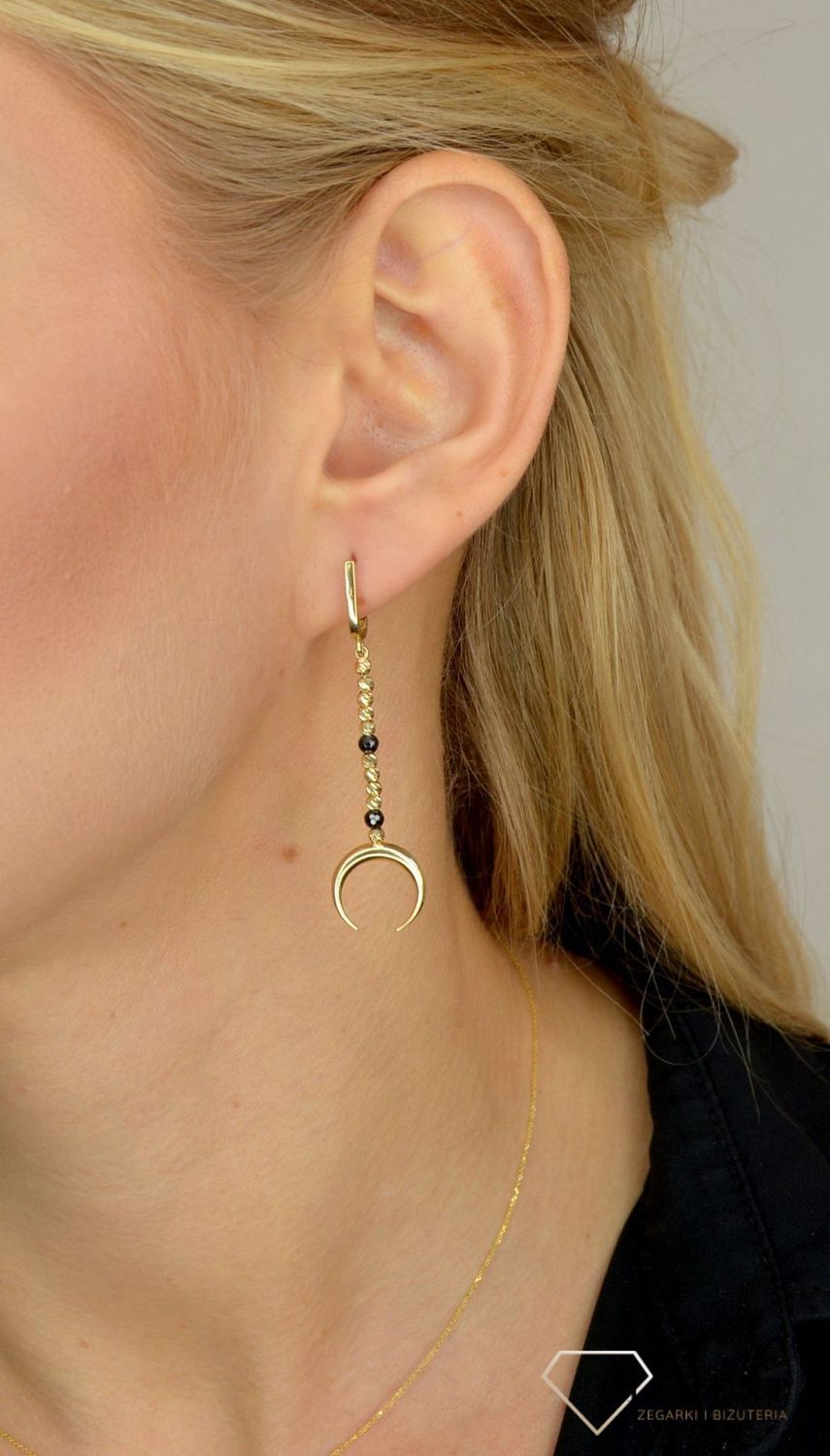 Złote kolczyki 585 onyks, księżyce DIA-KLC-1738-585.jpg