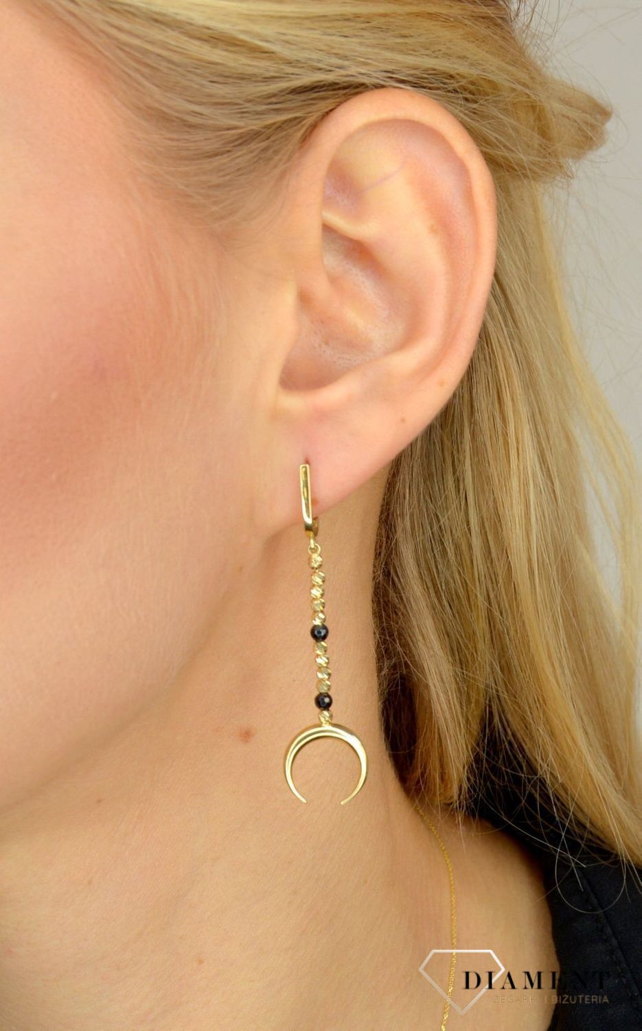 Złote kolczyki 585 onyks, księżyce DIA-KLC-1738-585.jpg