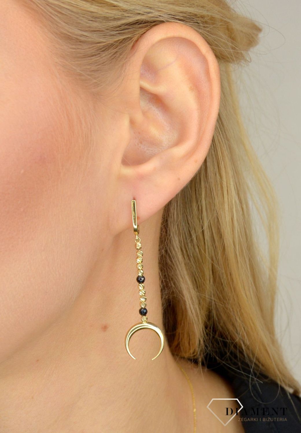 Złote kolczyki 585 onyks, księżyce DIA-KLC-1738-585.jpg