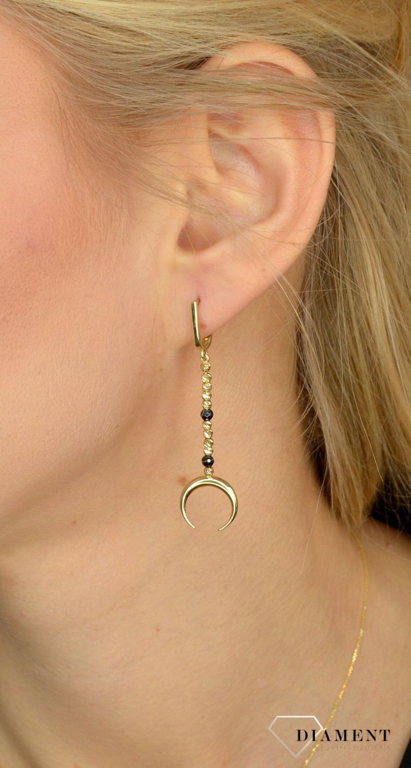 Złote kolczyki 585 onyks, księżyce DIA-KLC-1738-585.jpg