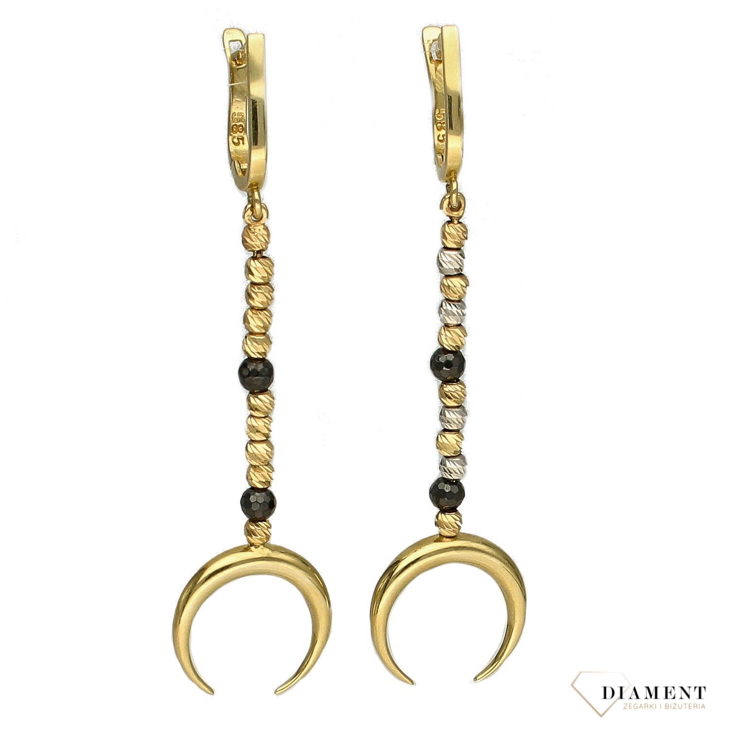 Złote kolczyki 585 onyks, księżyce DIA-KLC-1738-585.jpg