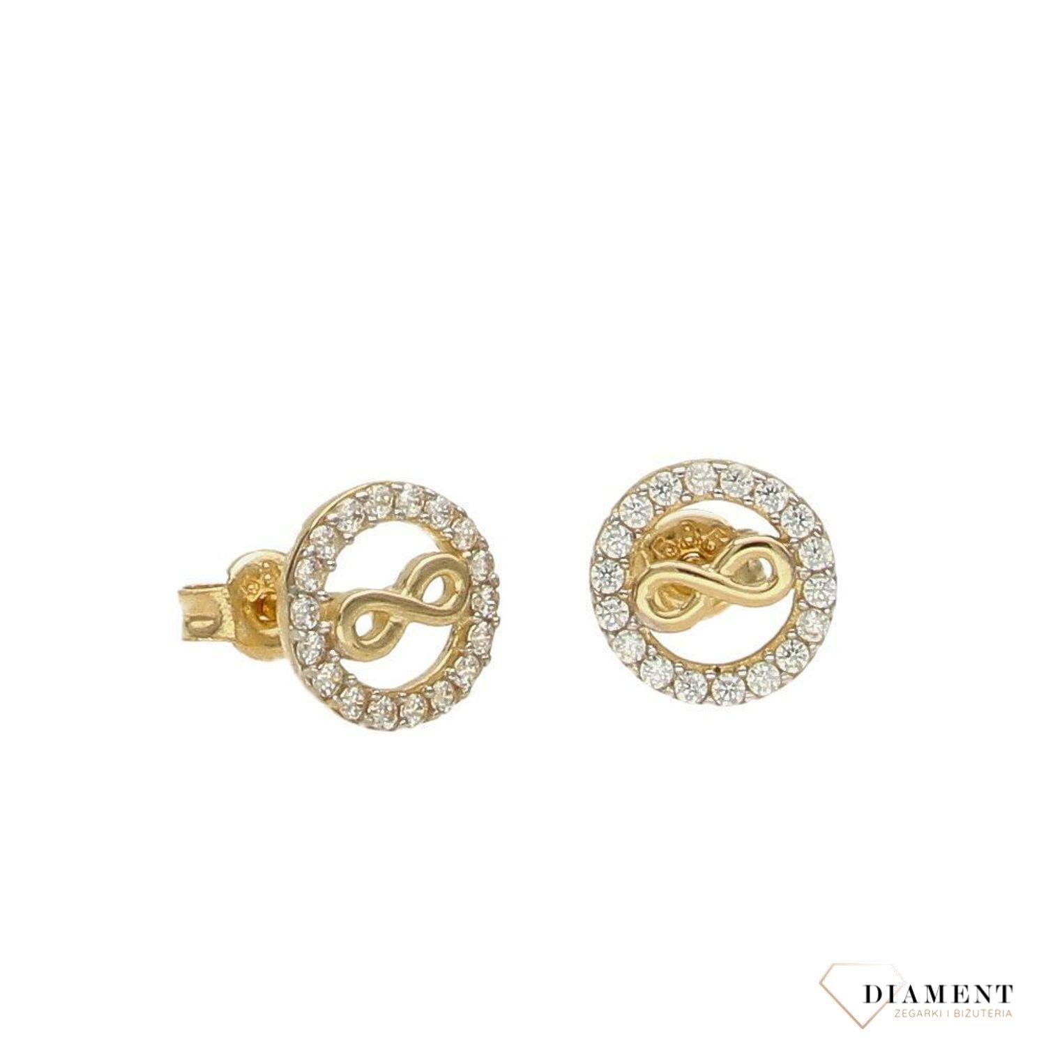 Złote kolczyki celebrytki 585 nieskończoność.jpg