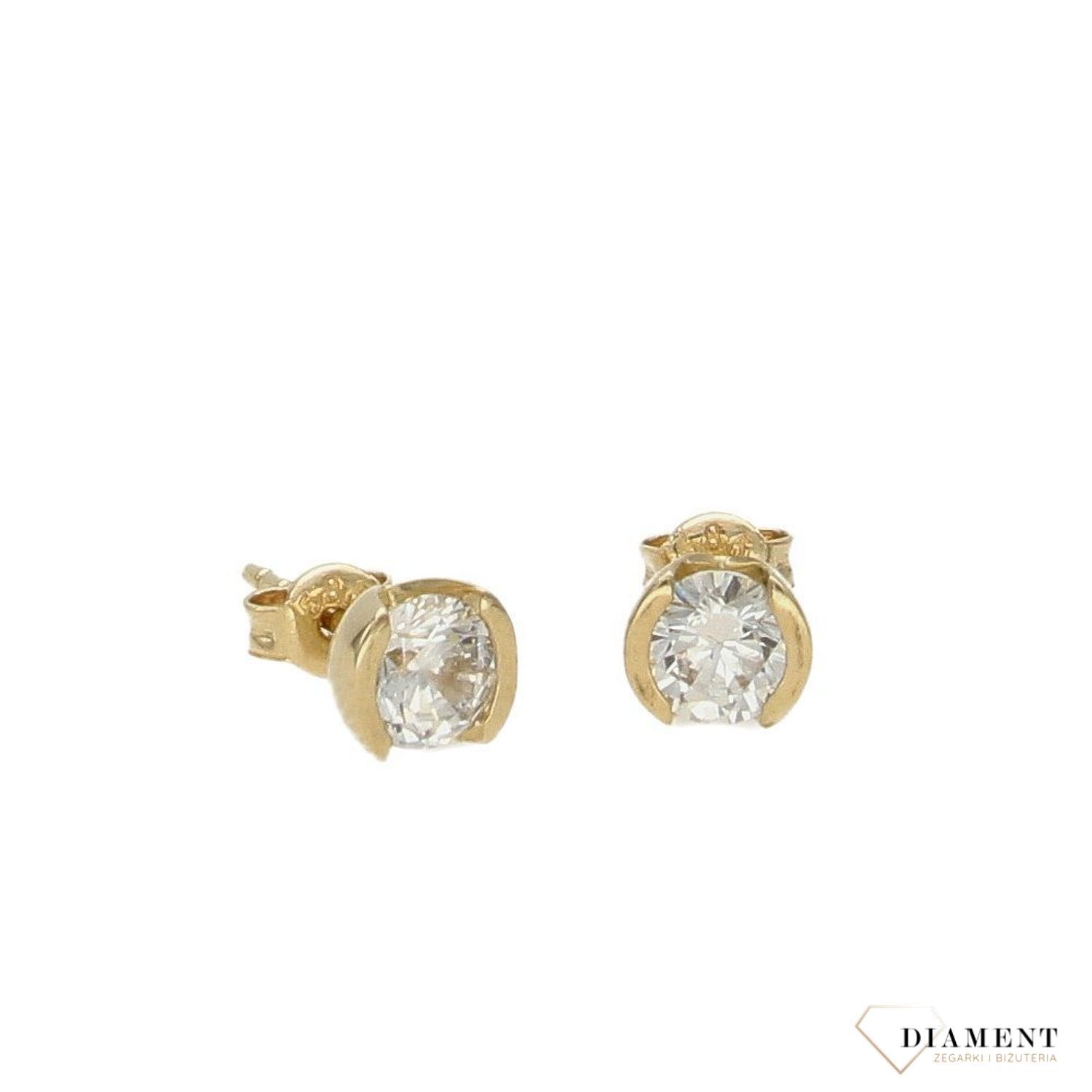 Złote kolczyki 585 cyrkonia, klasyczne piękno DIA-KLC-1742-585.jpg